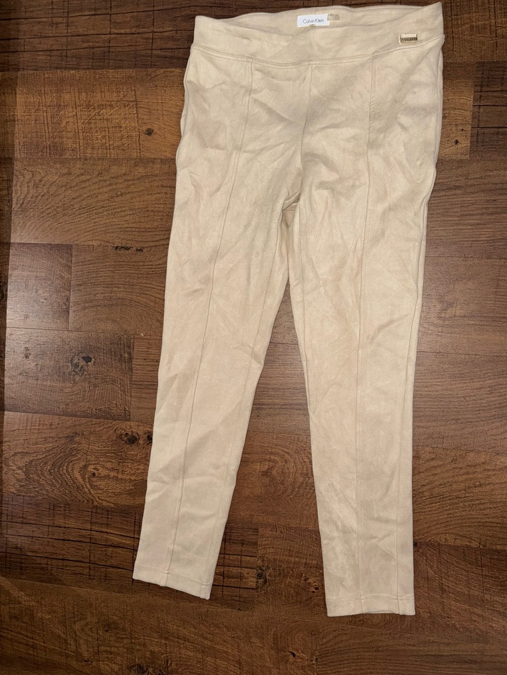 Calvin Klein Light Cream Ponte Skinny Pants with Stitched Front Seams